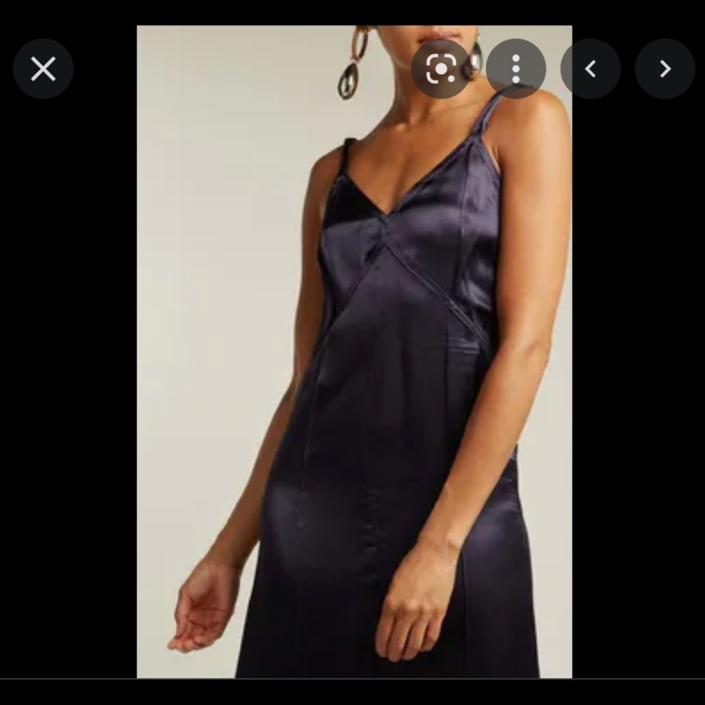 HELMUT LANG V-neck Satin Slip Navy Dress